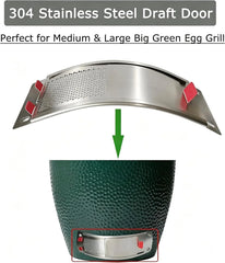 Stainless Steel Draft Door Fits for Medium & Large Big Green Egg Grill, Replacement Parts for Bottom Vent with Punched Mesh Screen