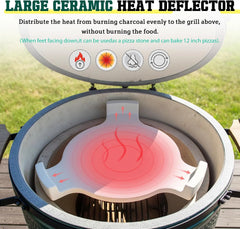 Large Ceramic Plate Setter Heat Deflector with All-Round Lifter Set Compatible with Large Big Green Egg,and Other Similar Sized Kamado Grill,18 In Ceramic Egg Grill