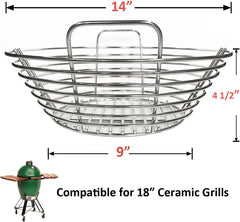 Lump Charcoal Fire Basket with Divider Stainless Steel Grill Ash Baskets Fits 18" Big Green Egg Accessories, Kamado Joe Classic Large Green Egg Basket Replacement