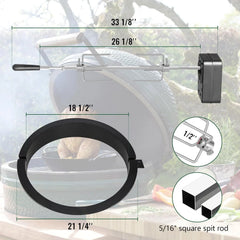 Rotisserie Accessory Attachment for Large Big Green Egg & Kamado Joe 18-inch Classic Joe, Complete Grill Accessory with 120V Motor, Stainless Steel Rotisserie Rod & Forks, Heavy Duty Iron Frame