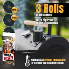 XXL 30 FT Grill Gasket for Smokers - Black 1/2’’ x 1/8’’ Hi Temp Seal Smoker Gasket – 3-Pack x 10 FT Self Stick Black Nomex Fire Tape for BBQ Lid – High Heat Temperature Material Replace
