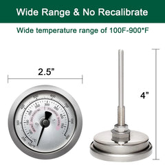 Upgrade Replacement Thermometer for Kamado Joe JR,2.5" Grill Temperature Gauge Replacement for Kamado Joe Accessories 150-900°F with Waterproof and No-Fog Glass Lens