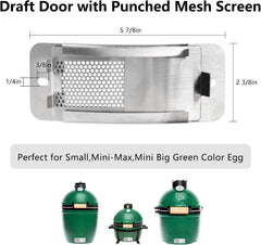 Stainless Steel Draft Door Fit Mini,Small Big Green Egg Kamado Accessories Big Green Egg Parts Screen Replacement Parts for Bottom Vent with Punched Mesh Screen