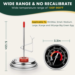 BBQ Grill Temperature Gauge Waterproof Large Face for for Big Green Egg,3.3" Grill Temperature Gauge for Big Green Egg Accessories 150-900°F Cooking Thermometer (3.3" for BGE)