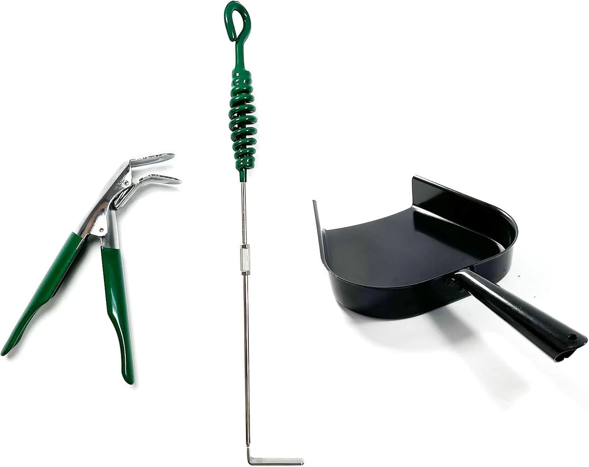 Charcoal Grill Ash Tool Set Compatible with Big Green Egg Accessories,Ash Pan+Rake+Grill Grate Lifter Charcoal Kamado Grill Cleaning Tools for KamadoJoe,Primo,Weber and Other Charcoal Grill