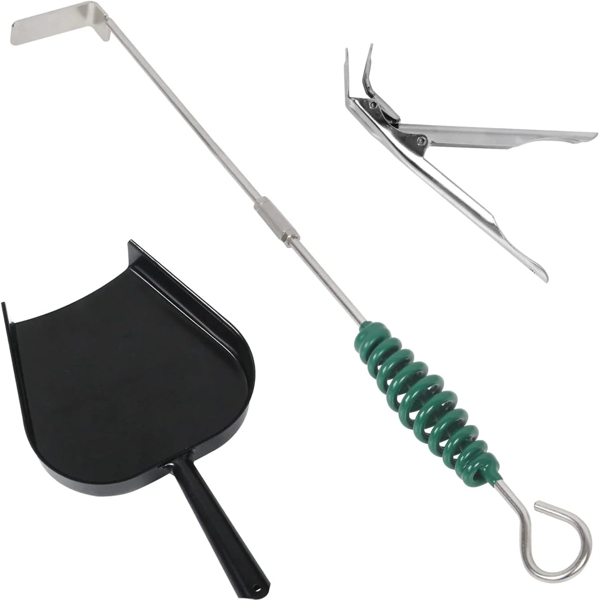 Grill Grate Lifter Gripper and Ash Tool Set for M/L Big Green Color Egg,Stainless Steel BBQ Ash Tool Poker and Ash Pan for Kamado Joe Classic