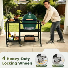 Outdoor Grill Table for Big Green Egg, BBQ Cart with Lockable Wheels