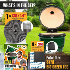 Gasket for Big Green Egg S/M - 10 FT Wire Mesh Gasket - Fiberglass BGE Gasket - Compatible with Big Green Egg - Accessories & Parts for Grill by Smoker Chef