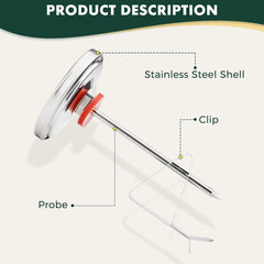 Thermometer Replacement for Big Green Egg, BGE Temperature Gauge for Big Green Egg,Grill Dome, Char-Griller Kamado, Stainless Steel 150-900°F with No-Fog Glass Lens (2" for BGE)