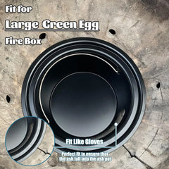 Ash Can with Folding Handle Compatible with Large Big Green Egg,Charcoal Ash Collector Must Haves Green Egg Accessories Carbon Steel Ash Pot High Temperature Resistance Kamado Ash Basket