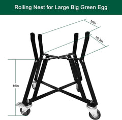 Large Big Green Egg Nest, Grill Stand for Big Green Egg Accessories, Rolling Nest with Heavy Duty Locking Caster Wheels Powder Coated Steel for BGE Smoker Kamado Joe Accessories