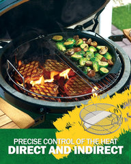 BBQ Expander Rack Kit, Large Green Egg Grill Accessories - BGE Kamado Grill Parts Includes 2-Piece Multi-Function Rack, 1-Piece Conveggtor Basket, 2 Half-Moon Cooking Grids, Heavy-Duty Stainless Steel