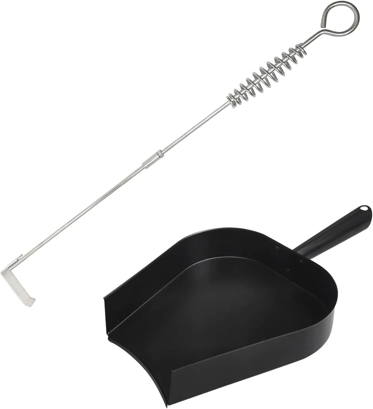 18” BBQ Ash Removal Tool and Ash Pan for Big Green Egg Accessories, Stainless Steel Ash Tool Poker for BGE Primo and Other Charcoal Kamado Stove(AT+AP)
