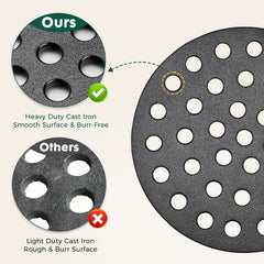 Round Cast Iron Bottom Fire Grate for Big Green Egg, BBQ High Heat Charcoal Plate for S/Mini/Medium, Grill Charcoal Replacement Parts Green Egg Accessories-6.5in
