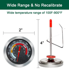 Upgrade Replacement Thermometer for M/MiniMax Big Green Egg,2" Grill Temperature Gauge for Big Green Egg Accessories 150-900°F with Waterproof and No-Fog Glass Lens