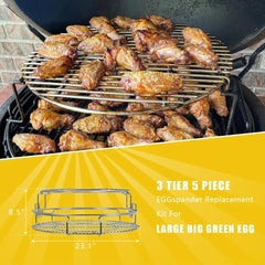 5 Piece Replacement Kit for Big Green Egg XL, Rack for Eggspander 5 Piece Kit Conveggtor Basket 304 Stainless Steel Grill Stack Rack with Removable Cooking System Expander Rack