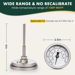 BBQ Grill Temperature Gauge Waterproof Large Face for Kamado Joe JR Barbecue Charcoal Grill Stainless Steel 150-900°F Cooking Thermometer (2.5" for KJ)