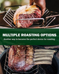 Rib and Roast Rack for Big Green Egg, Turkey Roasting Rack for Grilling and Smoking - Stainless Steel Pan for Cooking Rib, Chicken, Bird. L/XL BGE Accessories, Also for Other 18" or Larger Grills