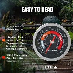 Upgrade Replacement Thermometer for Big Green Egg with 3.3" Dial