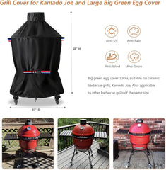 Grill Cover for Kamado Joe and Big Green Egg Cover, Large Big Green Egg Grill Accessories, Waterproof Grill Covers, 37" Dia x 50" H