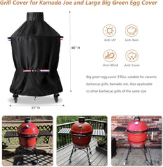 Grill Cover for Kamado Joe and Big Green Egg Cover, Large Big Green Egg Grill Accessories, Waterproof Grill Covers, 31" Dia x 40" H