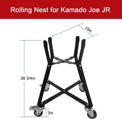 Rolling Cart for Kamado Joe Junior 13.5" Grill Stand for Kamado Joe Accessories, Rolling Nest with Heavy Duty Locking Caster Wheels Powder Coated Steel for Smoker Kamado Grill Stand Black