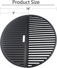 18" Half Moon Cooking Grate and Half Moon Reversible Griddle Replacement for Kamado Joe Classic III II I, Large Big Green Egg Kamado, Cast Iron Grid Grate for Weber Kettle 18" Charcoal Part
