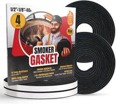 XXL 40 FT Grill Gasket for Smokers - Black 1/2’’ x 1/8’’ Hi Temp Seal Smoker Gasket – 4-Pack x 10 FT Self Stick Black Nomex Fire Tape BBQ Lid – Bbq Grill Smoker Accessories Gifts for Men
