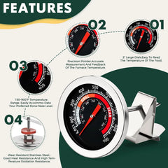 Thermometer Replacement for Big Green Egg, BGE Temperature Gauge for Big Green Egg,Grill Dome, Char-Griller Kamado, Stainless Steel 150-900°F with No-Fog Glass Lens (2" for BGE)