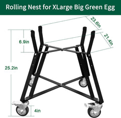 XLarge Big Green Egg Nest,Grill Stand for Big Green Egg Accessories,Rolling Nest with Heavy Duty Locking Caster Wheels Powder Coated Steel for BGE Smoker Kamado Joe Grill Stand Accessories