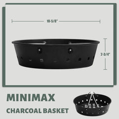 Charcoal Basket Carbon Steel Fire Bowl for MiniMax,Small&Medium Bigg Green Eggs,Heavy Duty Enamel Coated Charcoal Ash Basket with Handles,Fire Box Bowls Ash Basket also for JR Kamado Grill