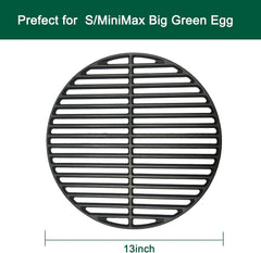 13" Cast Iron Cooking Grid for S/MiniMax Big Green Egg Accessories, Round Grill Grate Grids for BGE or Other Same Size Charcoal Grill