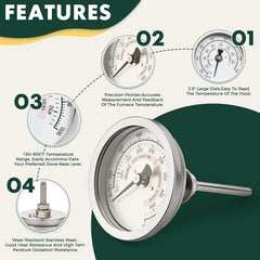 BBQ Grill Temperature Gauge Waterproof Large Face for Kamado Joe JR Barbecue Charcoal Grill Stainless Steel 150-900°F Cooking Thermometer (2.5" for KJ)