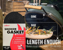 Replacement Big Green Egg Grill Seal Gasket Kits for Large, XL, XXL Lid and Top - 15 Ft, 7/8" x 1/8" with a Free Scraper. BBQ Essential Parts to Keep Heat Locked. BGE Smoker Gasket Felt Accessories