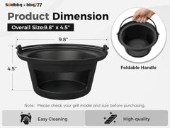 Cast Iron Ash Can with Foldable Handle for Big Green Egg Large, Ash Basket Charcoal Ash Collector for Kamado Joe Classic, Louisiana Grill LG24 and Grills,Heat-resistant, Rustproof