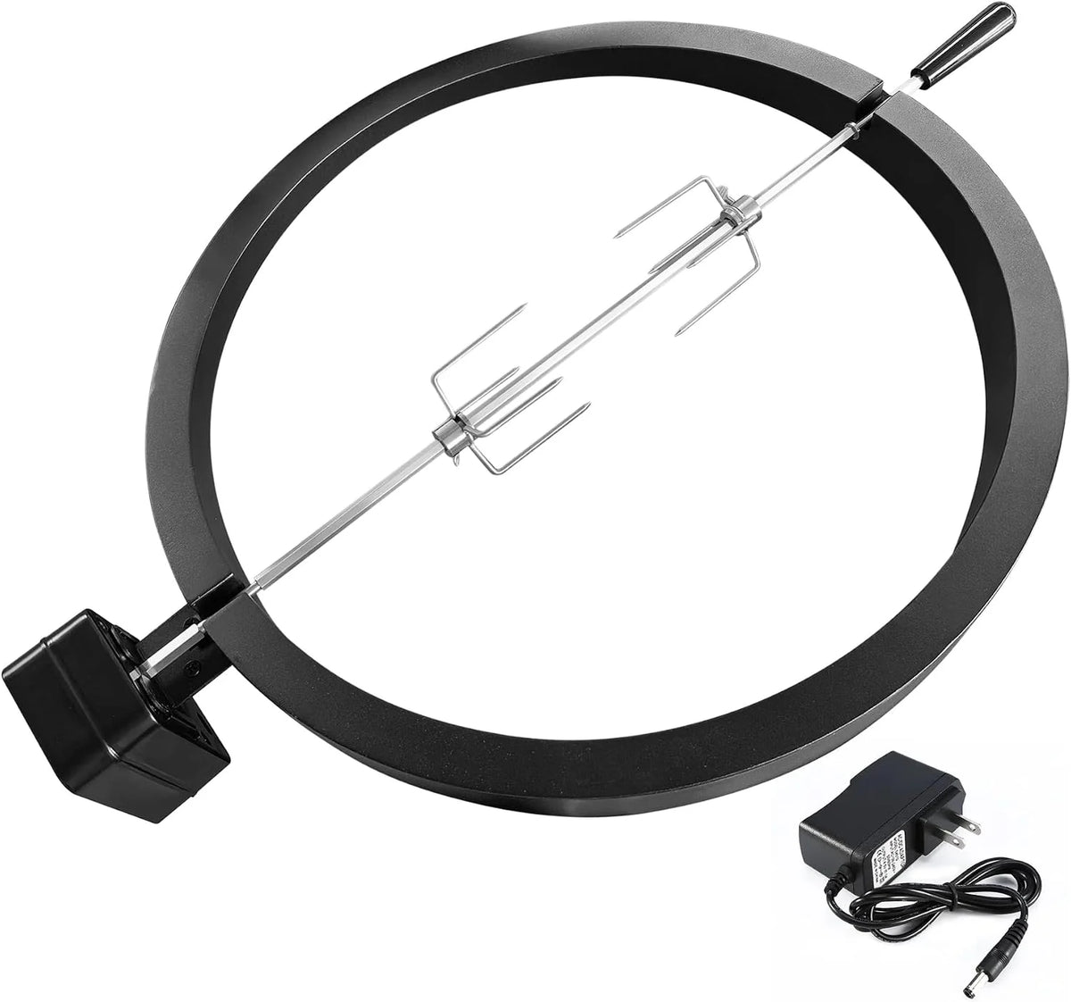 Rotisserie Accessory Attachment for Large Big Green Egg & Kamado Joe 18-inch Classic Joe, Complete Grill Accessory with 120V Motor, Stainless Steel Rotisserie Rod & Forks, Heavy Duty Iron Frame
