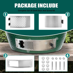 Stainless Steel Draft Door Replacement for XL BigGreen Egg Grill, with Mounting Hardware | Adjustable Bottom Vent with Heavy-Duty Mesh,Grill Accessories Compatible