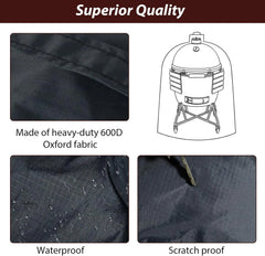 26 in Kamado Grill Full Cover Compatible with Big Green Egg Medium,Kamado Grill Egg Ceramic Grill,26 in Dia Waterproof Outdoor Grill Cover Smoker Accessories Long Enough to Cover Wheel and Shelves
