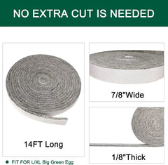 High Temp Grill Gasket Replacement for L/XLarge Big Green Egg Accessories, BBQ Smoker Gasket, High Seal Material Self Stick Felt