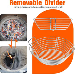 The Accessories for Big Green Egg, Ash Charcoal Basket for Large BGE, Parts for Big Green Egg, Stainless Steel Grill Ash Baskets for The Large(L) BGE and Kamado the Joe Classic(with Divider)