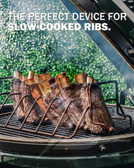 Rib and Roast Rack for Big Green Egg, Turkey Roasting Rack for Grilling and Smoking - Stainless Steel Pan for Cooking Rib, Chicken, Bird. L/XL BGE Accessories, Also for Other 18" or Larger Grills