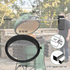 Rotisserie Accessory Attachment for XL Big Green Egg & Kamado Joe 24-inch Big Joe, Complete Grill Accessory with 120V Motor, Stainless Steel Rotisserie Rod & Forks, Heavy Duty Iron Frame