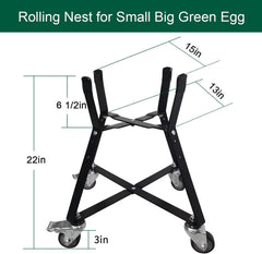 Small Big Green Egg Nest, Grill Stand for Big Green Egg Accessories, Rolling Nest with Heavy Duty Locking Caster Wheels Powder Coated Steel for BGE Smoker Kamado Joe Accessories