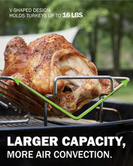 Turkey Roasting Rack, V-shaped Rack for Grilling - Stainless Steel Dual-purpose BBQ Rib Rack for Smoking, Turkey Cooking Racks for Roasting Pan, Ideal for Smoker, Large Egg, Classic Joe, Weber, etc.