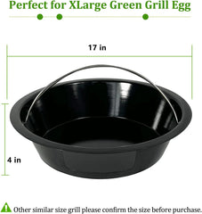 Ash Can with Handle Compatible with XL Big Green Egg,Charcoal Ash Collector Must Haves Green Eggs Accessories Carbon Steel Ash Pot with Enamel Coating Steel Folding Handle Kamado Ash Basket